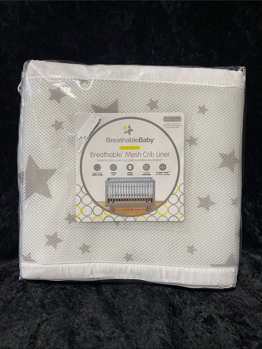 BreathableBaby White and Gray Star Mesh Crib Liner
